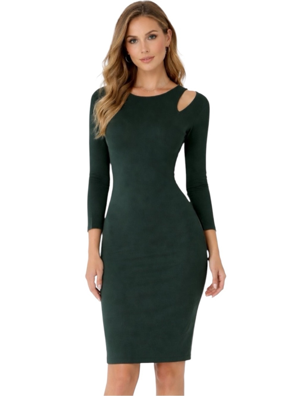 House of Harlow 1960 Bodycon Dress With Shoulder Cutout Sz XS Forest Green